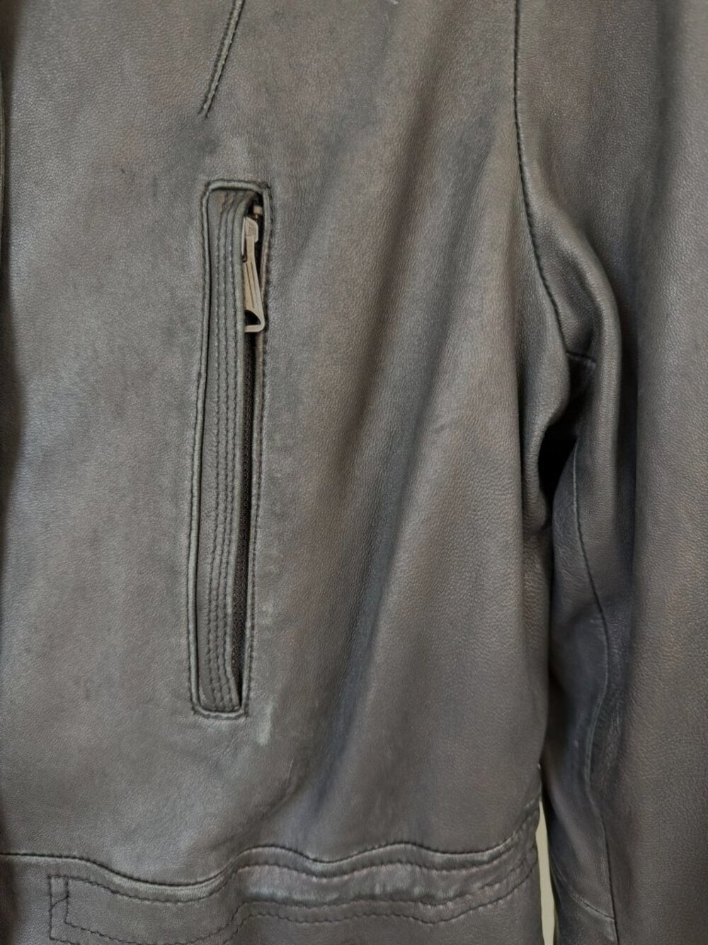 June Black Leather Jacket, Real Rabbit Fur Size Small - Picture 11 of 16